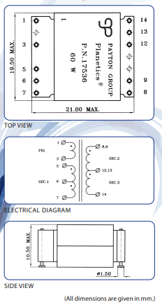 25 to 100W Planar Transformers design