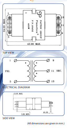 50 to 400w planar transformer design