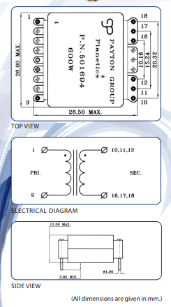 planar transformer 80-600w
